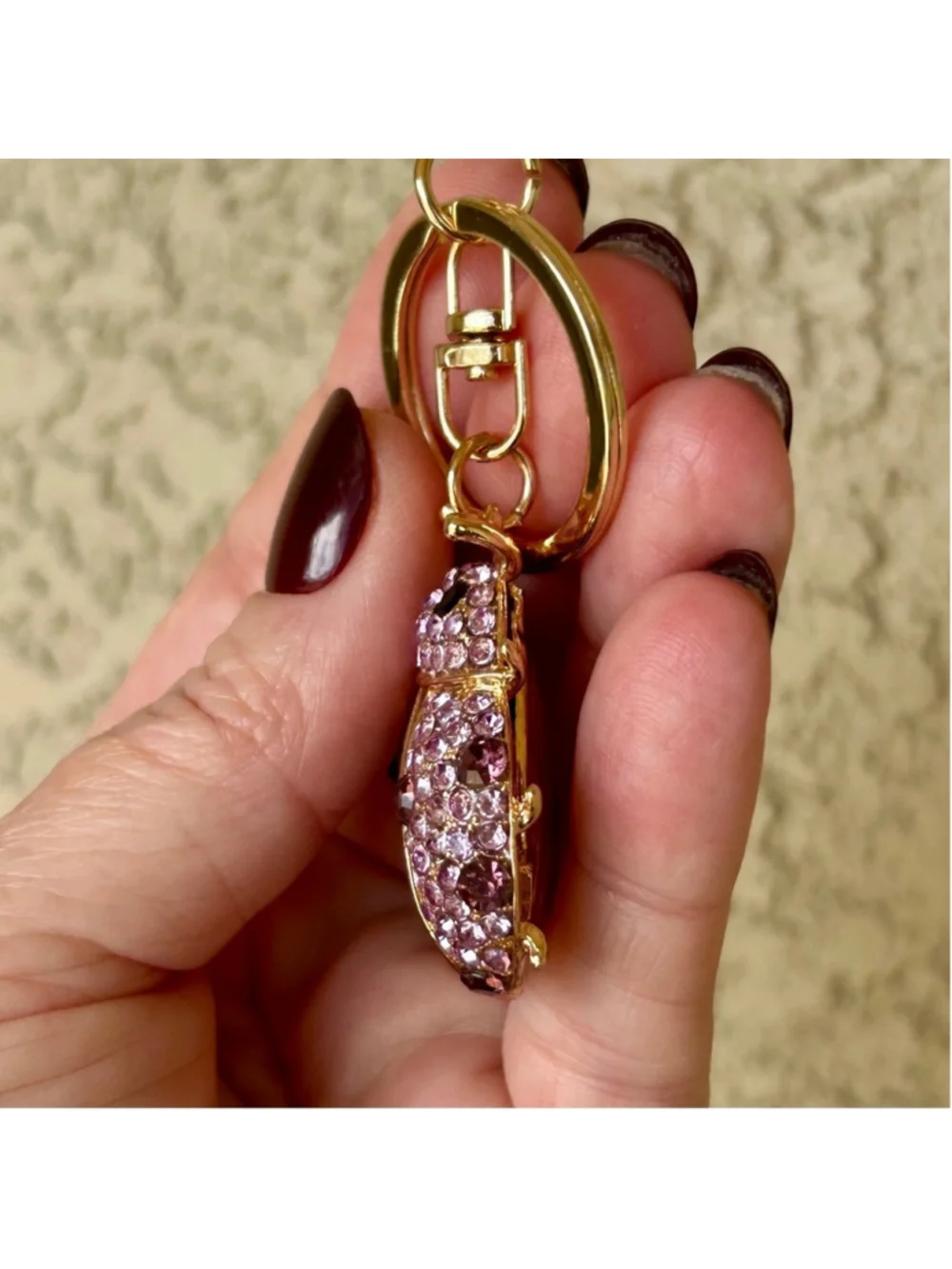 Sparkling Gold and Purple Ladybug Keychain